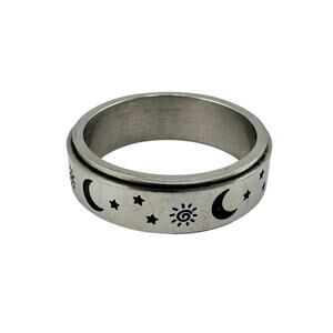 Sun Moon Stars Men’s Spinner Fidget Anxiety Relief ADHD Silver Tone Size 14 Ring